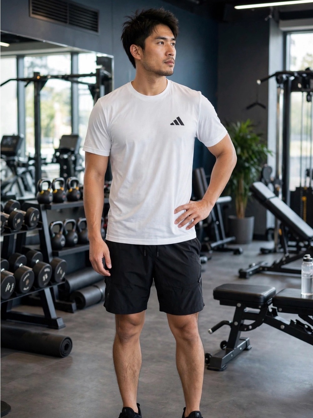 adidas White Short Sleeve Crew Tee with Black Logo